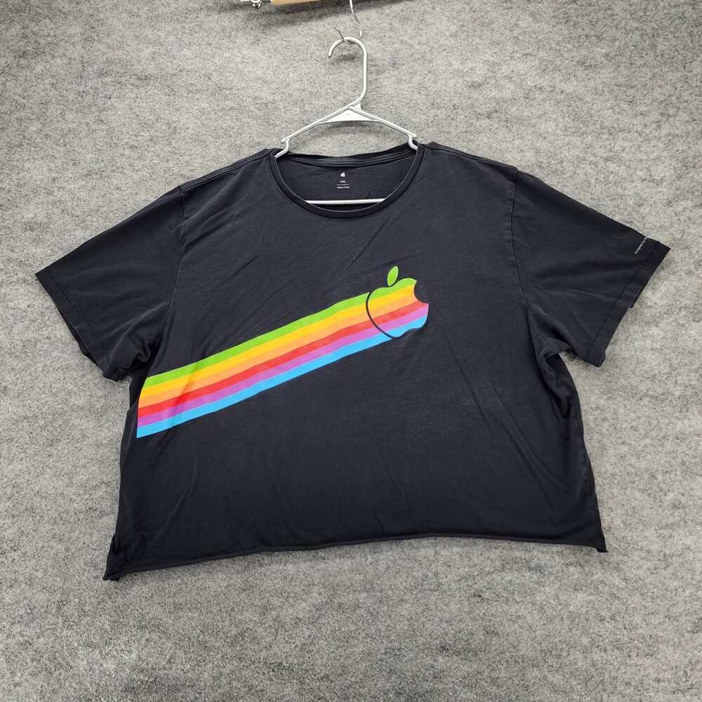 Apple Shirt Womens XXL Short Sleeve Black Cropped